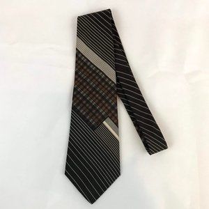 Beau Brummell 1970's Mod Brown Necktie, Thin White Stripes Orange Tie,‎ 4in wide